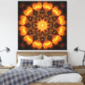 Toile Mandala d'or avec OM Symbole et fleur de vie (Insitu(Chambre))
