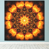 Toile Mandala d'or avec OM Symbole et fleur de vie (Insitu (Plancher de Bois))