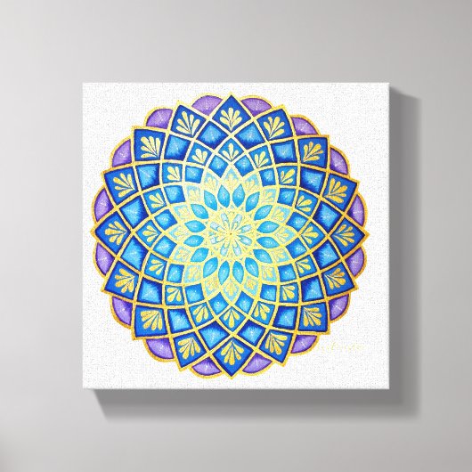 Toile Mandala Fleur Dorée Bleu Violet (Recto)