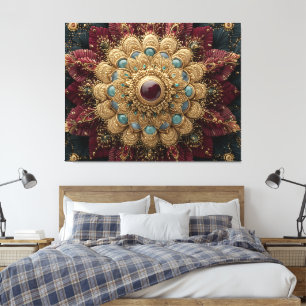 Toile Mandala Orné de Teal, Bourgogne et Or Négligé