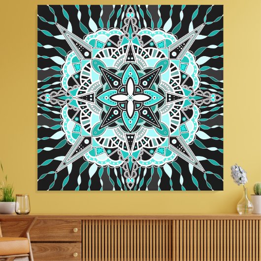 Toile Mandala turquoise et Turquoise Abstrait Méditerran (Insitu(Salon))
