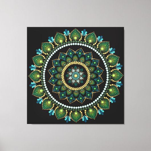 Toile Mandala vert | Peint main | Géométrie sacrée (Recto)