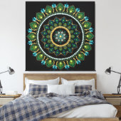 Toile Mandala vert | Peint main | Géométrie sacrée (Insitu(Chambre))