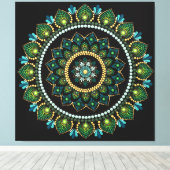 Toile Mandala vert | Peint main | Géométrie sacrée (Insitu (Plancher de Bois))