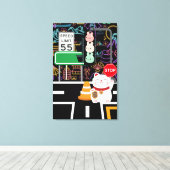 Toile Maneki Neko Bunny Rabbit Wagashi Oeuvre d'art Kawa (Insitu (Plancher de Bois))