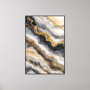 Toile Marbre Abstrait Motif Noir, Blanc et Or