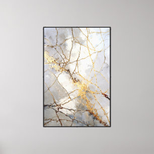 Toile Marbre beige et gris avec veines dorées – Art abst