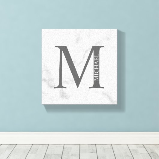 Toile Marbre blanc Monogramme personnalisé et nom (Insitu (Plancher de Bois))
