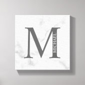 Toile Marbre blanc Monogramme personnalisé et nom (Recto)