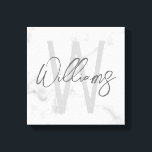 Toile Marbre blanc Script Monogramme personnalisé et nom<br><div class="desc">Monogramme et cadeaux de nom minimaliste moderne Personnalisé Ce design présente un nom personnalisé en gris moderne écriture script style de police et monogramme en gris clair moderne sans serif style de police comme arrière - plan, sur arrière - plan en marbre blanc.</div>