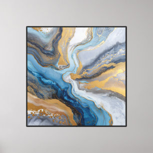 Toile "Marbre doré bleu tourbillonnant – Murale abstrait