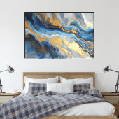 Toile Marbre fluide bleu et or, art abstrait (Insitu(Chambre))