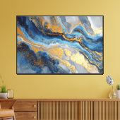 Toile Marbre fluide bleu et or, art abstrait (Insitu(Salon))
