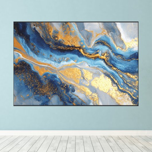 Toile Marbre fluide bleu et or, art abstrait (Insitu (Plancher de Bois))