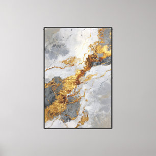 Toile Marbre gris et blanc avec veines dorées – Art abst