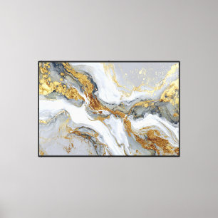 Toile Marbre Liquide Blanc, Gris & Or – Art Abstrait