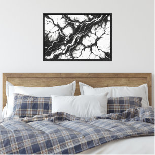 Toile Marbre organique noir et blanc en écoulement