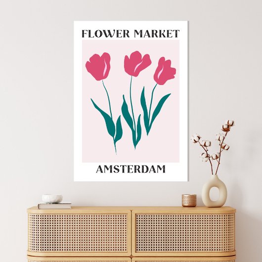 Toile Marché aux fleurs Amsterdam Tulipes roses Floral