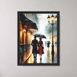 Toile Marche romantique dans Rainy City Street