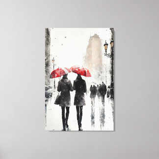 Toile Marcher dans l'aquarelle de pluie Imprimer