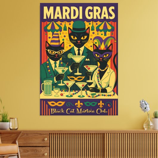 Toile Mardi Gras Black Cat Martini Club Trio (Insitu(Salon))