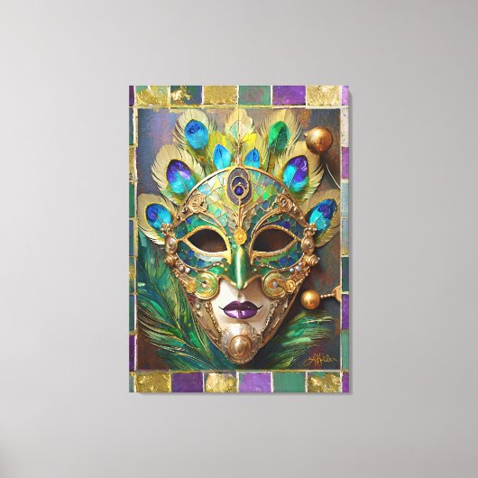 Toile Mardi Gras Gold Ceramic Peacock Feature Masque (Recto)