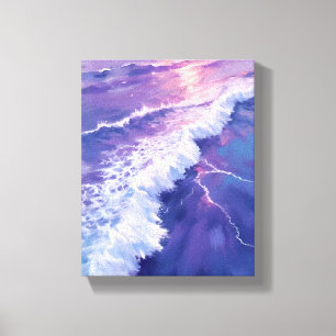 Toile Marée Violette Peinture Aquarelle Vagues Océaniq
