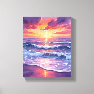 Toile Marée violette Peinture des vagues de l'océan au