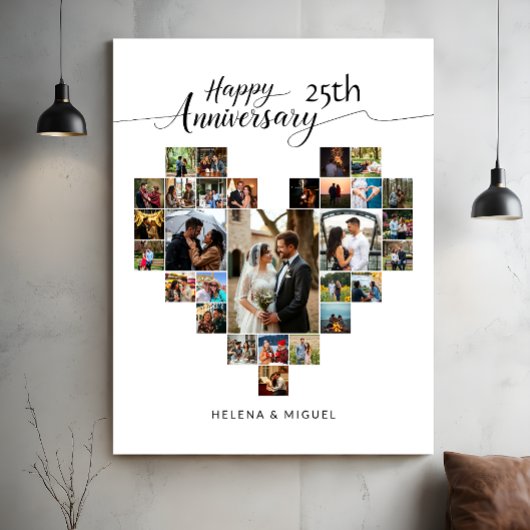 Toile Mariage Anniversaire Moderne Coeur Photo Collage