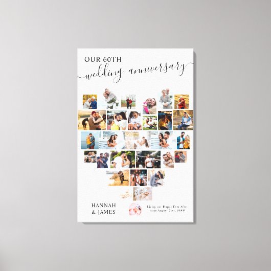 Toile Mariage Anniversaire Script Heart Photo Collage (Recto)