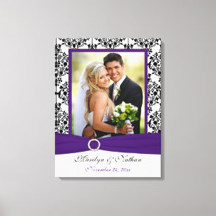 Toile Mariage damassé violet, noire, blanche