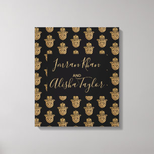 Toile Mariage indien Enregistrer la date Gold hamsa Henn