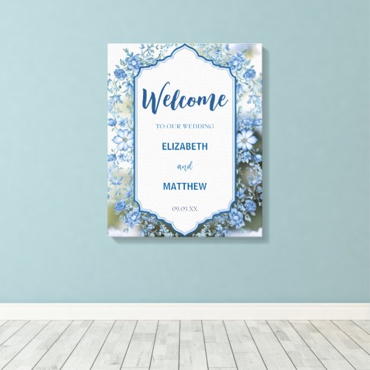 Toile Mariage moderne bleu & blanc de superposition fleu (Insitu (Plancher de Bois))