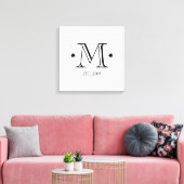 Toile Mariage monogramme date initiale noir blanc modern (Insitu(Salon))