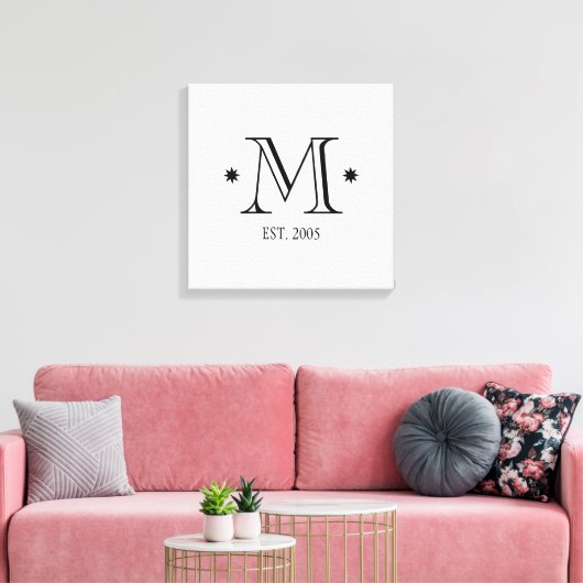Toile Mariage monogramme date initiale noir blanc modern (Insitu(Salon))