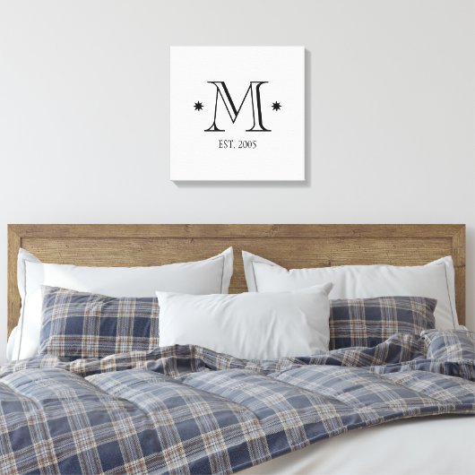 Toile Mariage monogramme date initiale noir blanc modern (Insitu(Chambre))