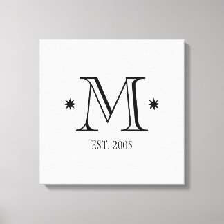 Toile Mariage monogramme date initiale noir blanc modern
