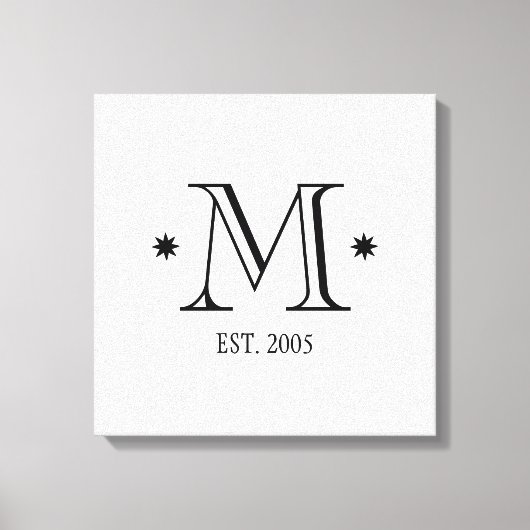 Toile Mariage monogramme date initiale noir blanc modern (Recto)