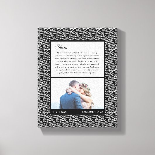 Toile Mariage Motif noir moderne photo Mariage Vow (Recto)