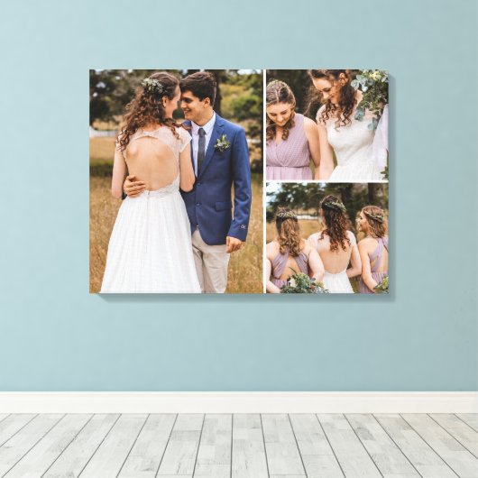 Toile Mariage personnalisable 3 Photos disposition simpl (Insitu (Plancher de Bois))