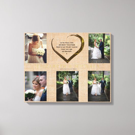 Toile Mariage Photo Collage Rustique Hessian Coeur Citat (Recto)