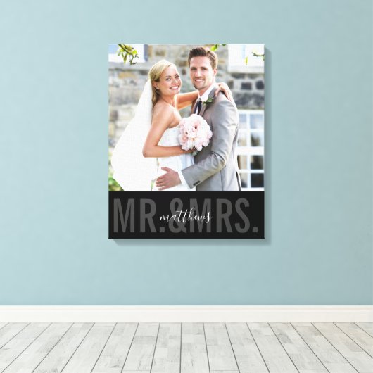Toile MARIAGE PHOTO DATE m. mrs monochrome noir (Insitu (Plancher de Bois))