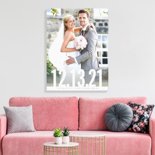 Toile MARIAGE PHOTO DATE mémoire en gras blanc (Insitu(Salon))