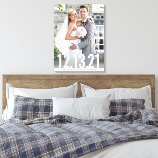 Toile MARIAGE PHOTO DATE mémoire en gras blanc (Insitu(Chambre))