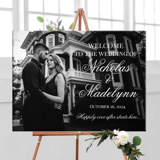 Toile Mariage photo signe de bienvenue élégant calligrap