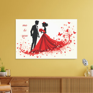Toile Mariage Rouge Romantique Silhouette de la Mariée e