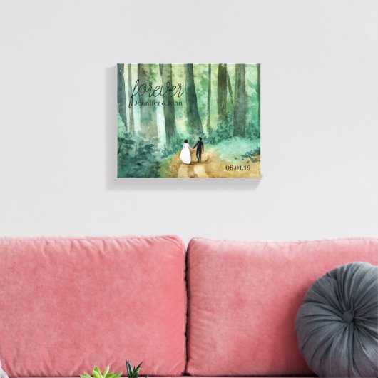 Toile Mariages à thème forestier avec aquarelle bois (Insitu(Salon))