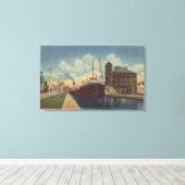 Toile Marie, MI - Vue du cargo quittant MacArthur (Insitu (Plancher de Bois))