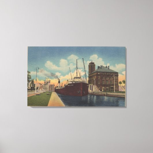 Toile Marie, MI - Vue du cargo quittant MacArthur (Recto)