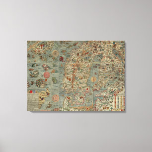 Toile Marina de Carta - carte antique de créatures du